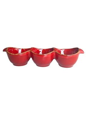 VIETRI Red Glazed Ceramic 3-Part Server Condiment Dish Made in Italy Vintage